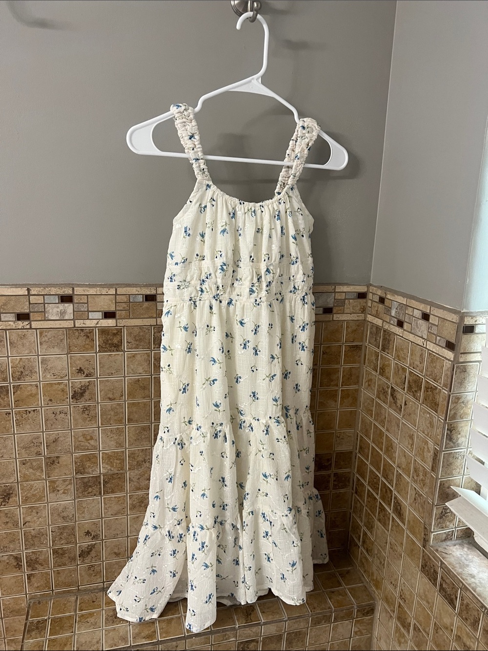 Francesca's Collections Cream Sundress with Blue Floral Print